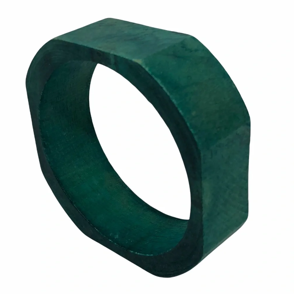 Solid Wooden Bangle Teal Bracelet Turquoise Thick Chunky Geometric Boxed… - Picture 5 of 5